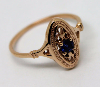 Size Q New Genuine 9ct Yellow, Rose or White Gold Delicate Blue Sapphire Filigree Ring