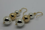 Genuine 9ct Yellow Gold & Sterling Silver 10mm, 12mm + 14mm Three Ball Earrings