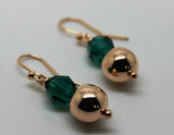 9ct Rose Gold 10mm Ball + 8mm Emerald Green Faceted Earrings *Free Express Post "