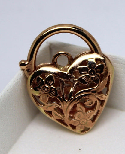 Genuine 9ct 21mm Yellow, Rose or White Gold Filigree Heart Pendant / Padlock