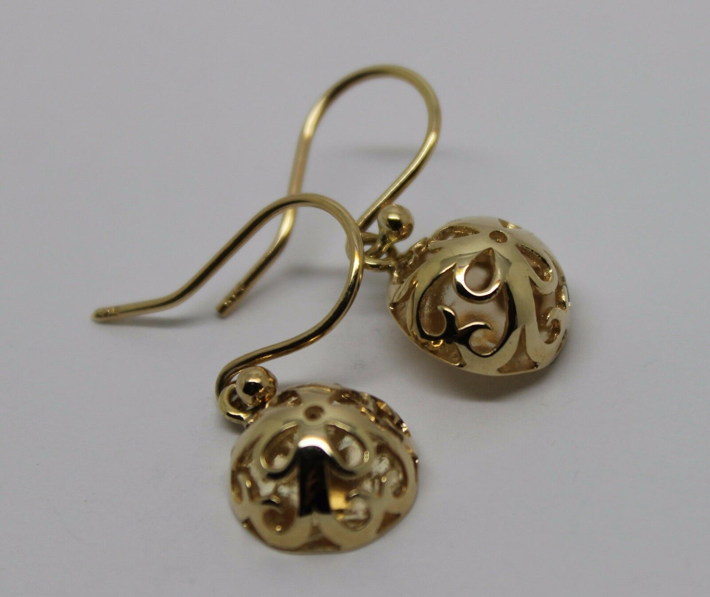 Genuine 9ct Yellow or White or Rose Gold 12mm Half Ball Filigree Hook Flower Earrings