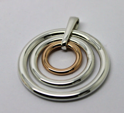 Genuine Sterling Silver 925 & 9ct Rose Gold 375 3 Circles Pendant