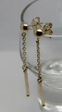 Genuine New 9ct Yellow, Rose or White Gold 6mm Half Ball Stud Chain Long Earrings