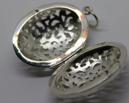 Genuine Huge Heavy Sterling Silver 925 Filigree Oval Pendant Locket