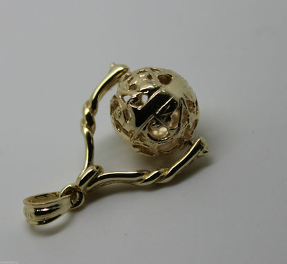 Genuine 9ct 9kt Yellow, Rose Or White Gold 12mm Filigree Ball Spinner Pendant