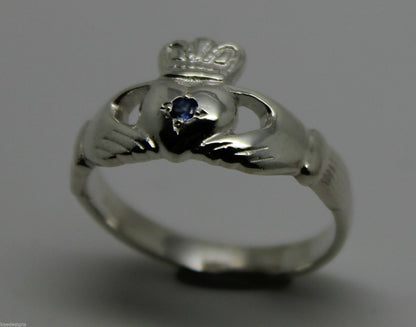 Size M Genuine New Sterling Silver Australian Sapphire Claddagh Ring