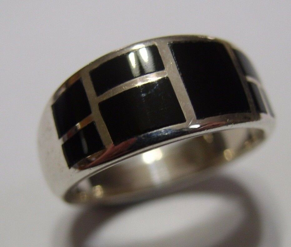 Genuine Sterling Silver 925  Black Enamel Ring