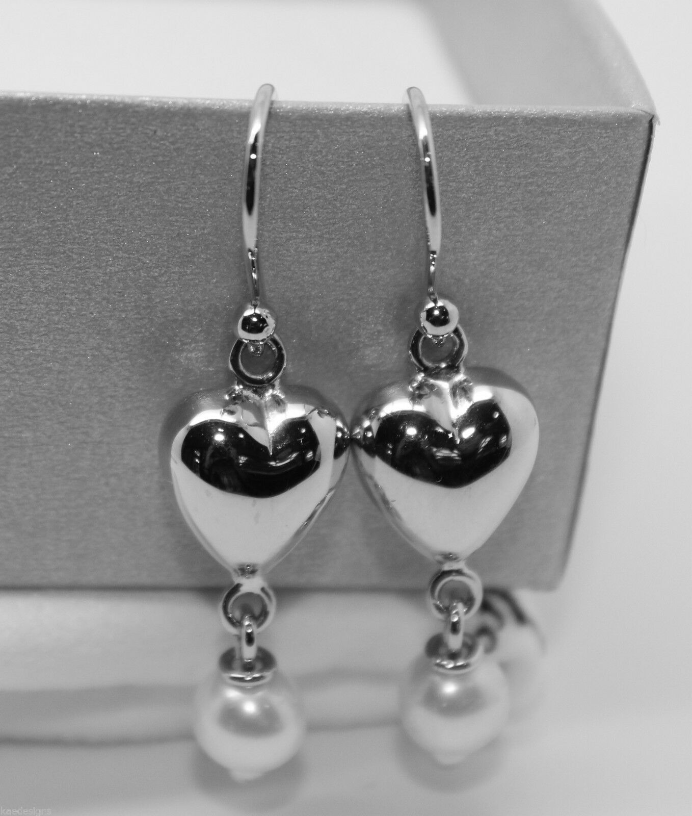 Kaedesigns, New 9ct 9k Yellow Gold Or White Gold Or Rose Gold Heart Pearl Earrings