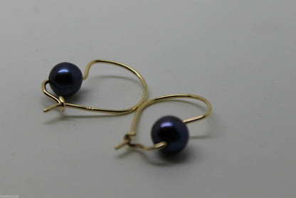 Kaedesigns New 9ct Yellow, Rose or White Gold 7mm Black Pearl Hook Earrings