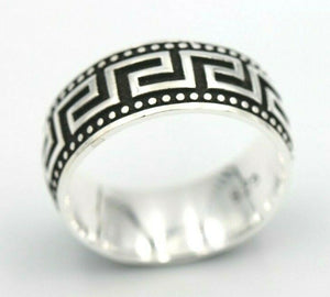 Size U / 10 Solid Sterling Silver 925 Oxidized Greek Key Ring