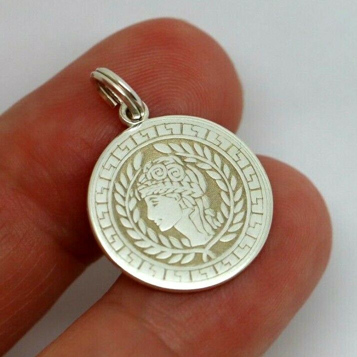 Sterling Silver Athena Goddess of Wisdom + War Shield Pendant Or Charm