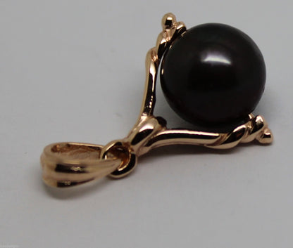 Genuine New 9ct Solid Yellow, Rose Or White Gold 10mm Black Ball Pearl Spinner Pendant