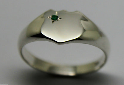 Kaedesigns New Size S to Z Large Sterling Silver Shield Green Emerald Signet Ring