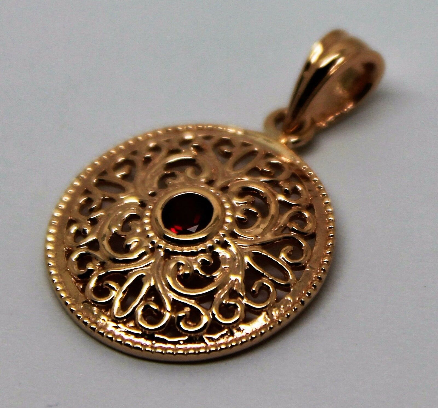 Kaedesigns, 9ct Yellow Gold or White Gold or Rose Gold filigree Ruby pendant