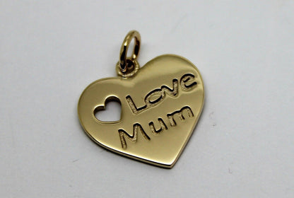 Kaedesigns, Genuine 9K 9ct Yellow, Rose or White Gold I Love Mum Shield Pendant