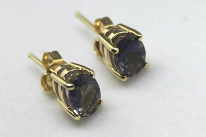 Genuine 9ct 9K Yellow Gold Amethyst Oval Stud Earrings