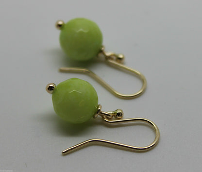 Genuine 9ct Yellow Gold 10mm Agate Lime Faceted Ball Earrings