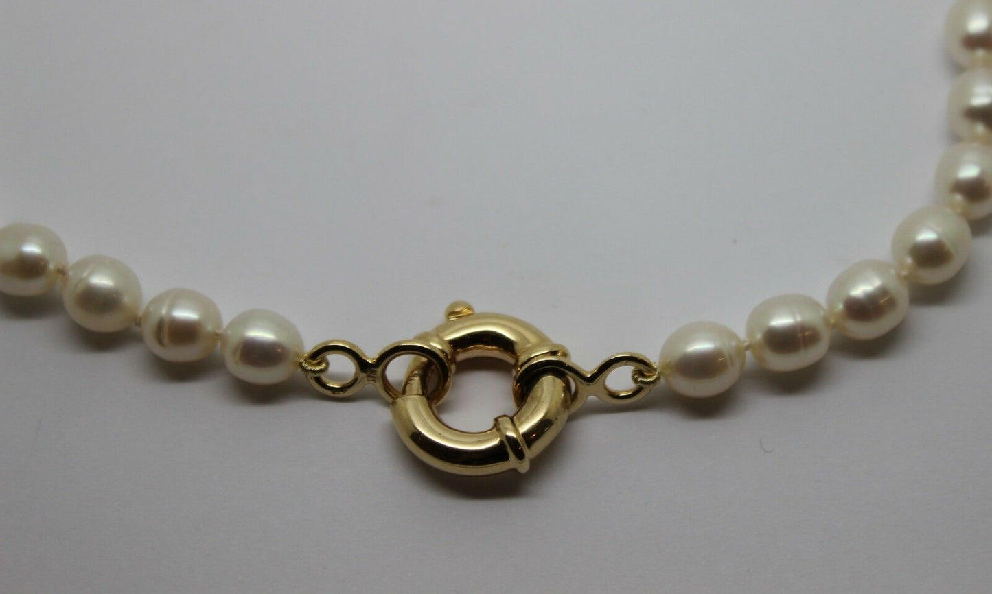 Genuine 9ct Yellow Gold 18mm bolt ring freshwater pearl chain necklace