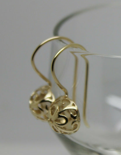 Kaedesigns New 9ct Yellow, Rose or White Gold 10mm Half Ball Hook Filigree Earrings