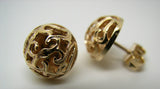 Genuine 9ct Solid Yellow, Rose or White Gold Half Ball 12mm Stud Filigree Earrings