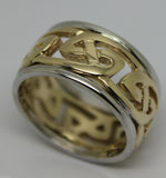 Size T 1/2 Genuine Heavy Solid  9ct Yellow & White Gold 12mm Large Celtic Ring