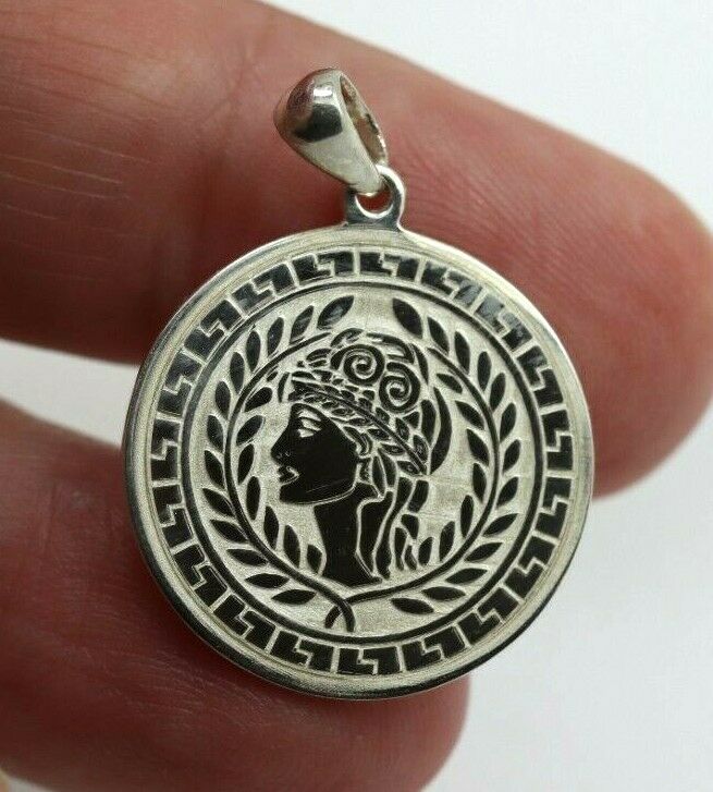 Sterling Silver Athena Goddess of Wisdom + War Shield Pendant with Bale