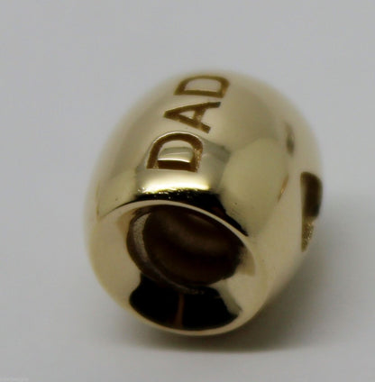 Kaedesigns,Genuine 9ct Yellow Or Rose Or White Gold Or Silver Dad Bead Charm