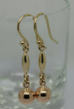 Kaedesigns, 9ct 9kt Yellow Or White Or Rose Gold 8mm Ball Long Drop Earrings