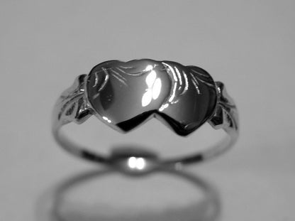 Size M - Kaedesigns, Solid New Sterling Silver Double Heart Signet Ring