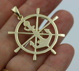 Huge Large 9k 9ct Yellow, Rose or White Gold Anchor Wheel Charm Pendant Nautical Pendant