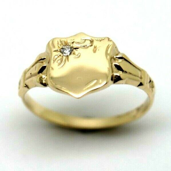Size G - 9ct Small Yellow, Rose or White Gold Cubic Zirconia Shield Signet Ring