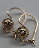 Genuine Solid 9ct Yellow, Rose or White Gold 10mm Euro Ball Drop Filigree Flower Earrings