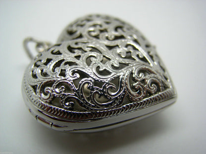 Kaedesigns Genuine 9ct 9K White Gold Huge Heavy Filigree Heart Pendant Locket