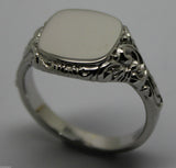 Kaedesigns, Size S Genuine Large Mens 9ct White Gold Square Engraved Signet Ring
