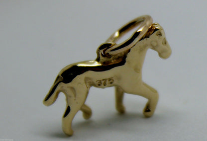 9ct Yellow or Rose or White Gold Small 3D Horse Pendant or Charm