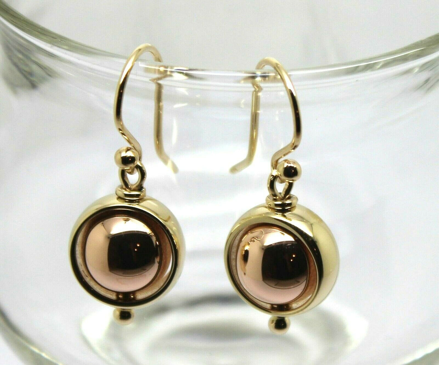 Genuine Large 9ct Rose & Yellow Gold Spinning Belcher Ball Earrings