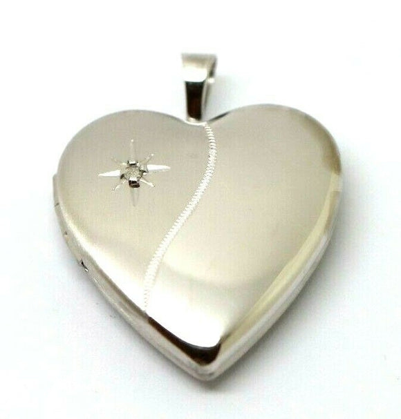 Sterling Silver Heart Diamond Heart Brushed/Polished Locket *Free express post