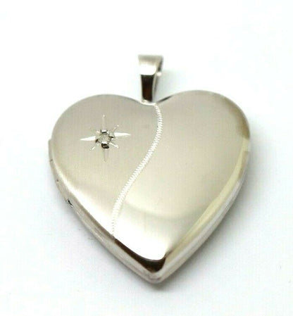 Sterling Silver Heart Diamond Heart Brushed/Polished Locket