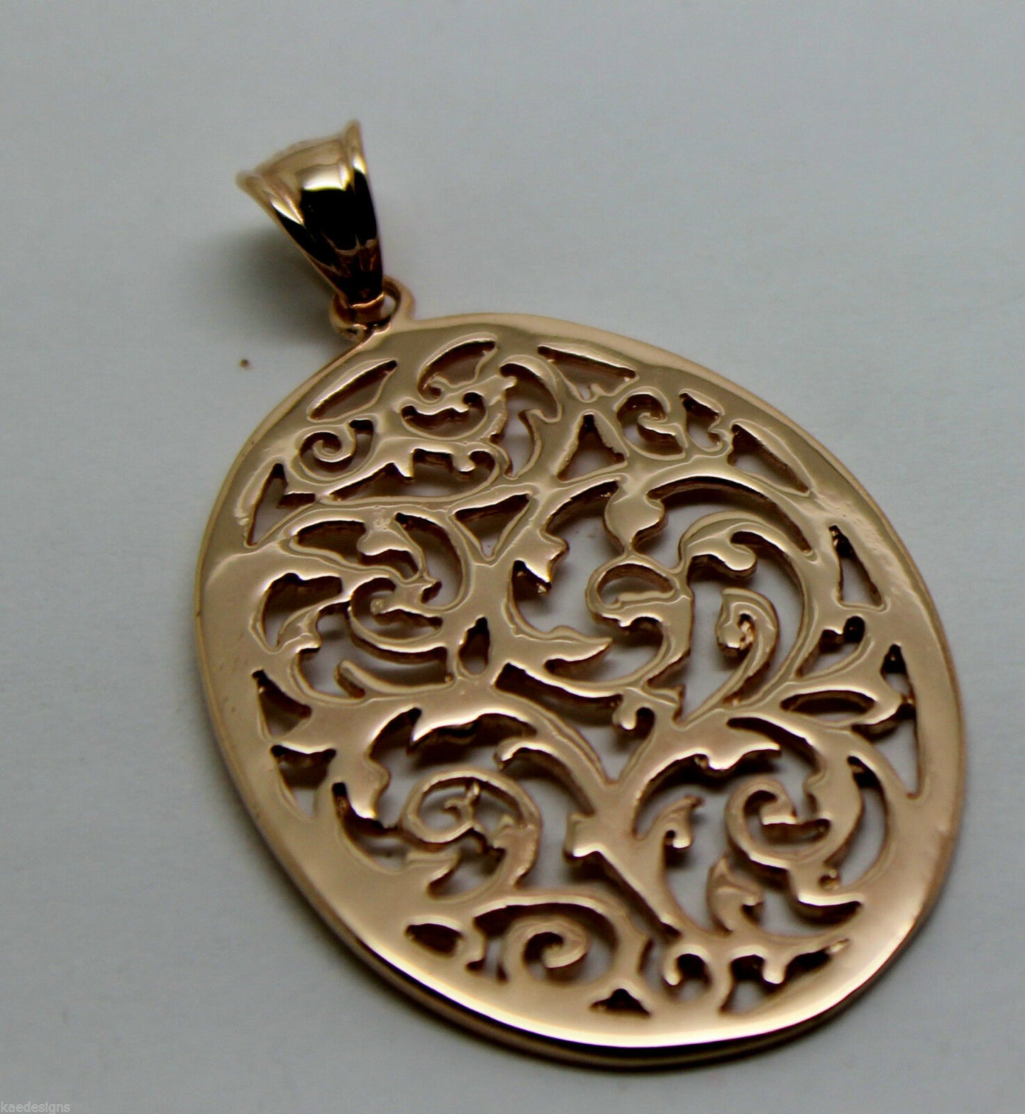 Heavy Solid 9ct Yellow, Rose or White Gold Large Oval Filigree Pendant