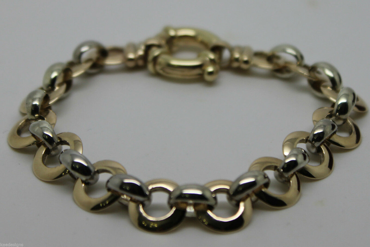 21cm Genuine 9ct 9kt Yellow And White Gold Solid Belcher And Circle Bracelet