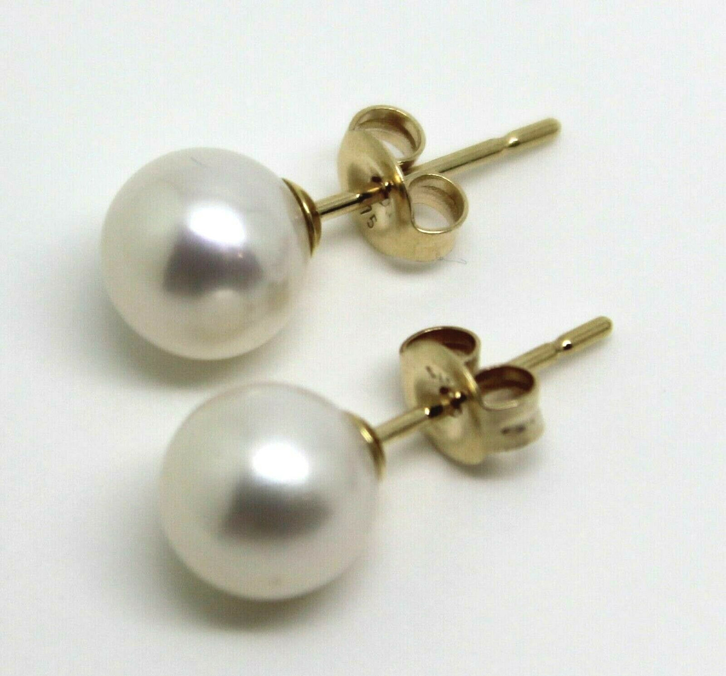 Genuine 9ct Yellow Gold 7mm White Pearl Ball Stud Earrings