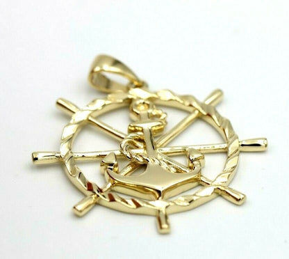 Huge Large 9k 9ct Yellow, Rose or White Gold Anchor Wheel Charm Pendant Nautical Pendant