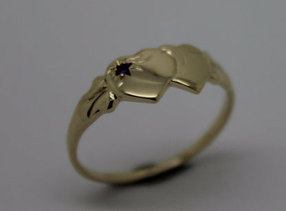 9ct Yellow Gold 375 Amethyst (Birthstone Of February) Double Heart Signet Ring