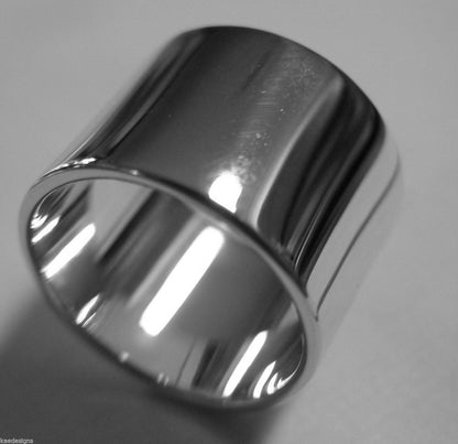 Size Q Genuine New 9ct 9k White Gold / 375, Full Solid 16mm Extra Wide Band Cigar Ring