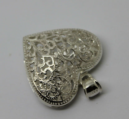 Genuine Sterling Silver Huge Heavy Large Filigree Heart Pendant