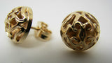 Genuine 9ct Solid Yellow, Rose or White Gold Half Ball 12mm Stud Filigree Earrings