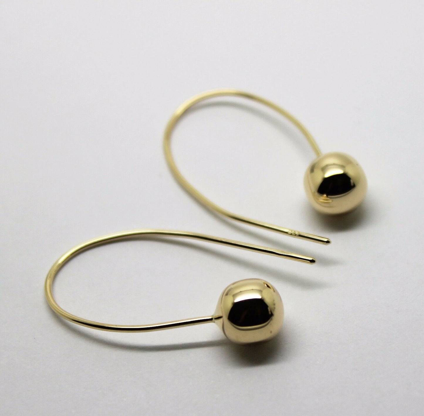 Genuine Large Hooks 9ct Yellow, Rose or White Gold 8mm Euro Ball Drop Earrings