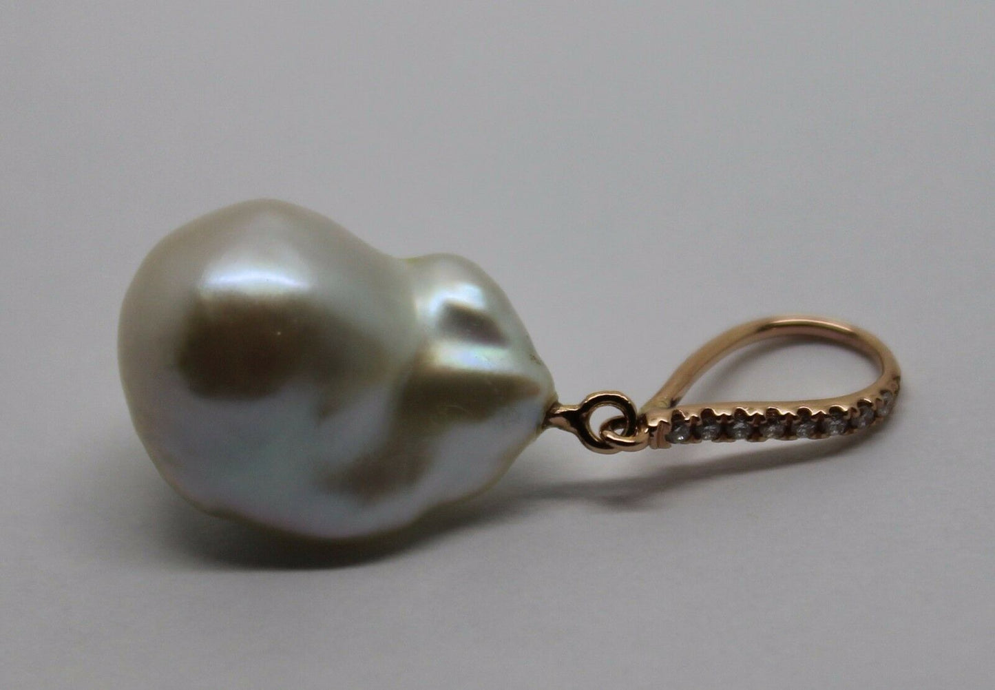 Genuine 18ct 750 Rose Gold Cultured Natural Baroque Pearl & Genuine Diamond Pendant