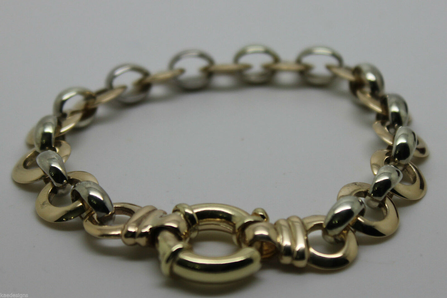 21cm Genuine 9ct 9kt Yellow And White Gold Solid Belcher And Circle Bracelet