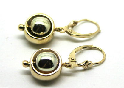 Genuine 9k 9ct White & Yellow Gold Spinning Belcher Ball Continental Hooks Drop Earrings